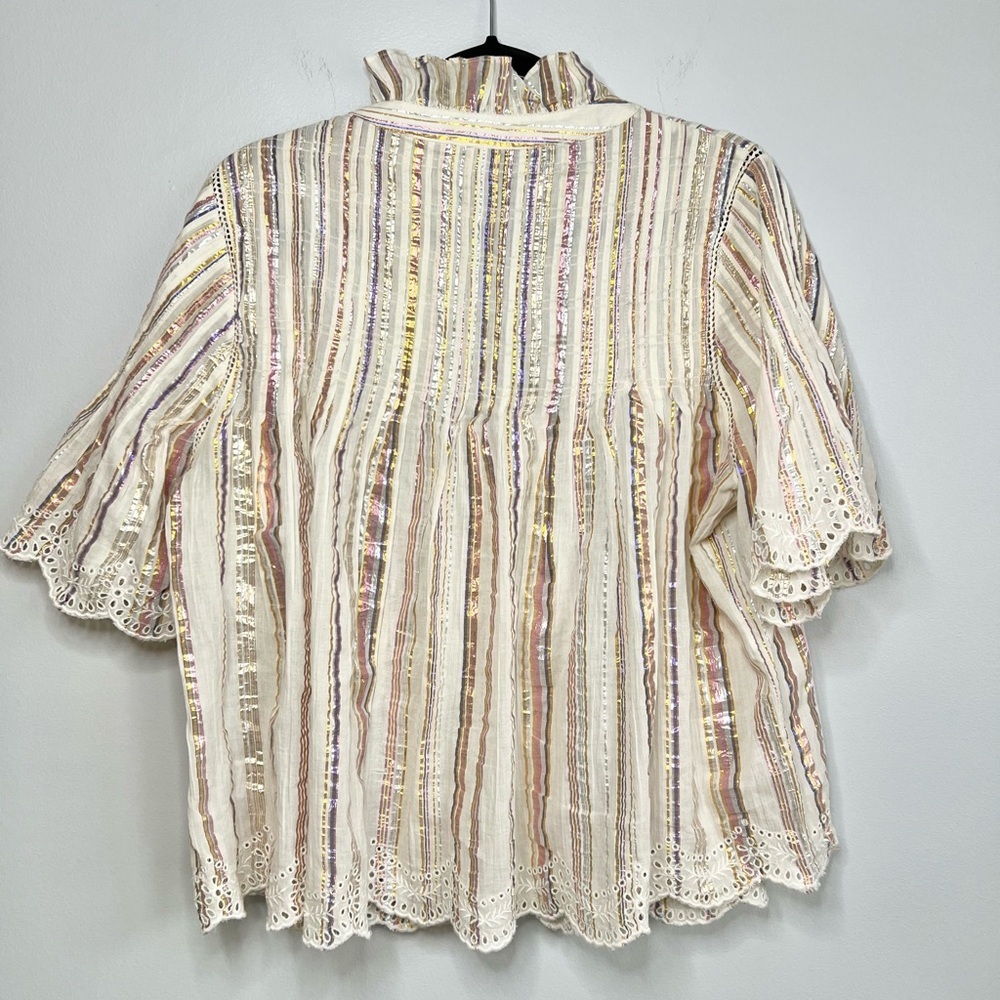 Sea New York Size 12 • Harriet Pintucked White Metallic Stripe Eyelet Blouse Top - Picture 6 of 6